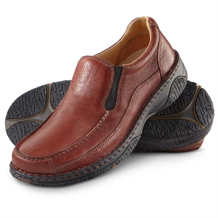 Mens brown leather slip on dress shoes