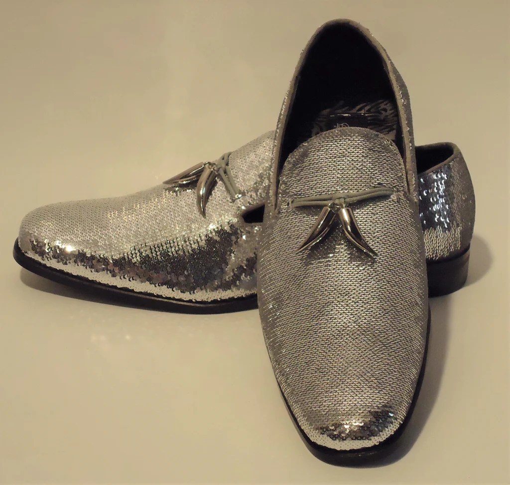 Silver glitter mens dress shoes